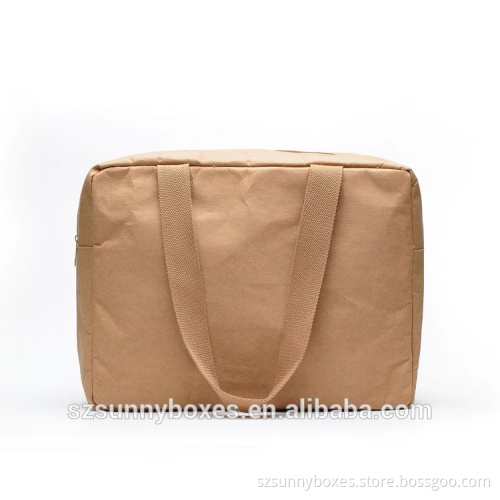 Ultra Light Cotton/Canvas Lining Kraft Paper Travel Shoulder Bag With Zipper Closure